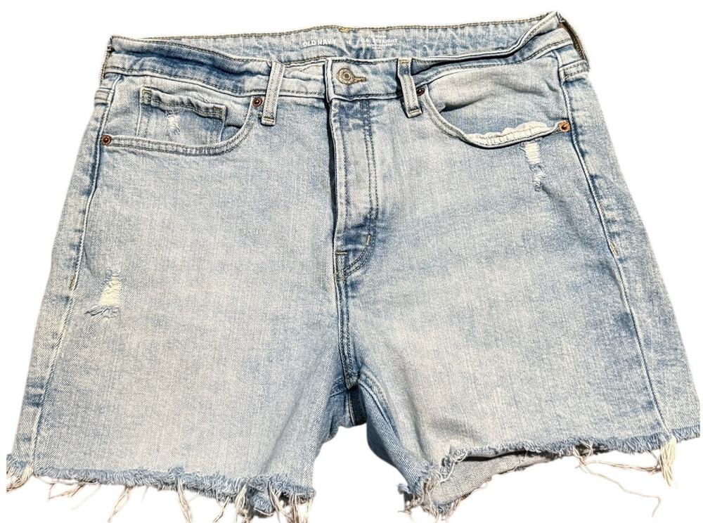 Old Navy High Rise Cutoff Denim Shorts, Distressed, Button Fly, Women Size 12